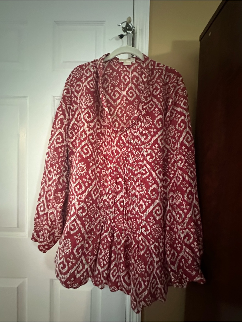 Michael Kors Red and White Ikat Tunic Top